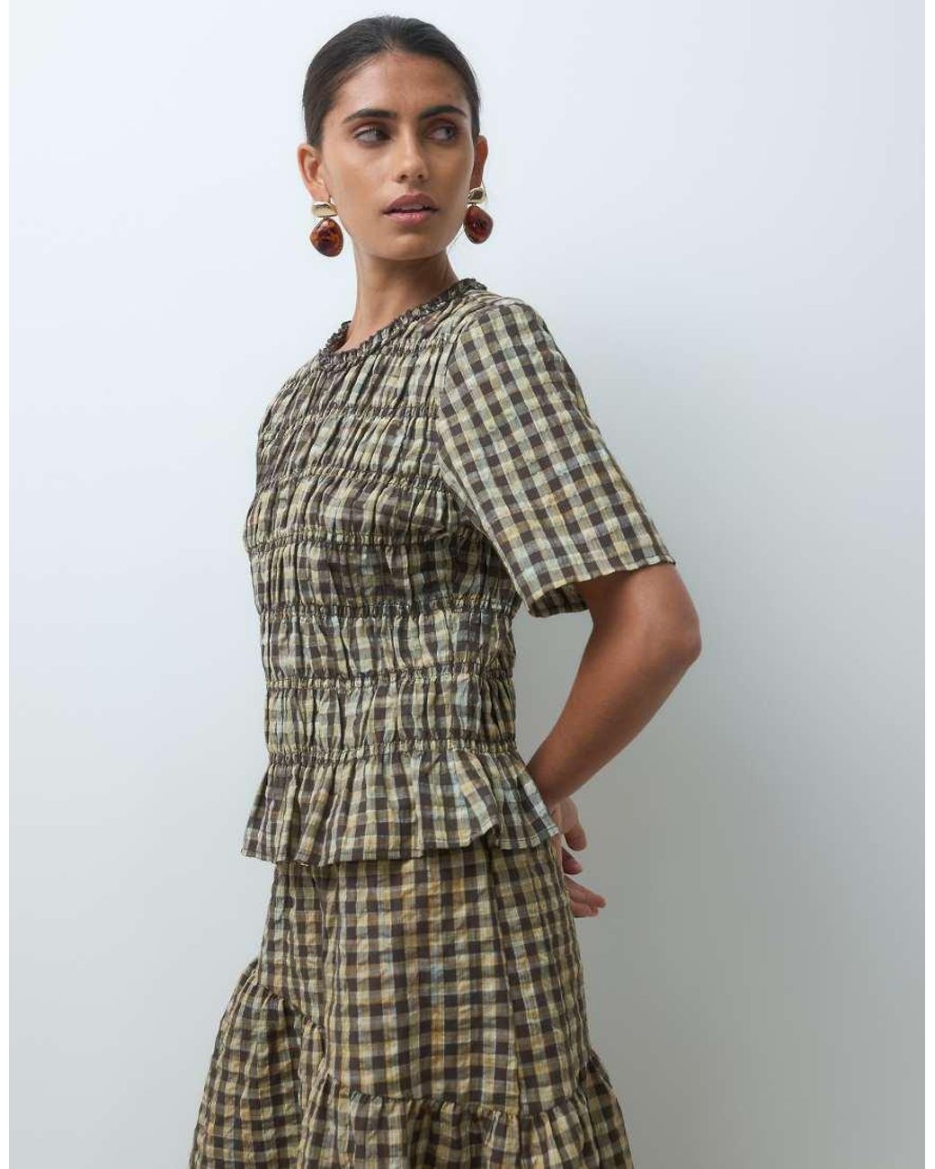 Pieces Green Shirred Top Co-ord