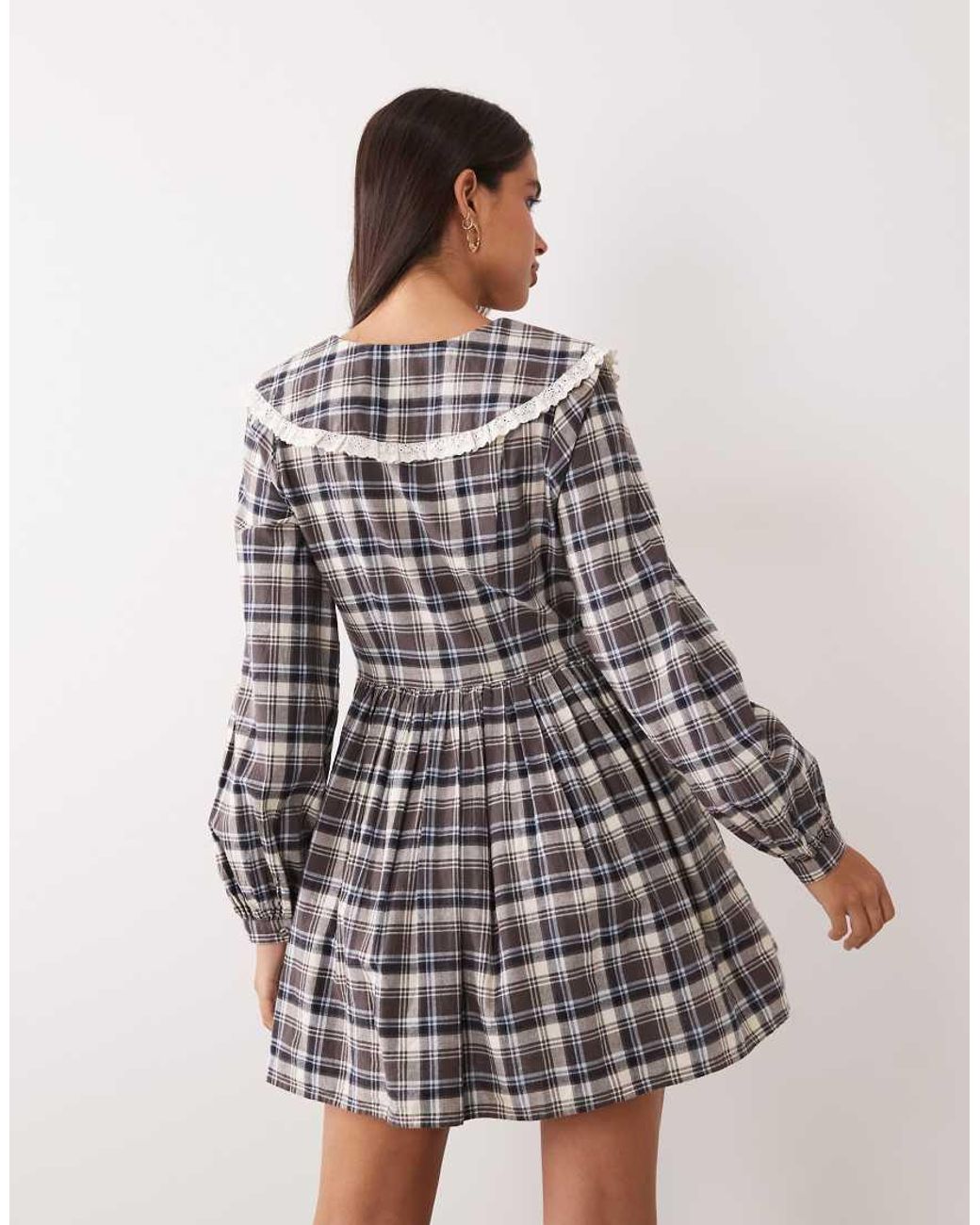 Nobody's Child Brown Kia Cotton Oversized Collar Balloon Sleeve Smock Mini Dress