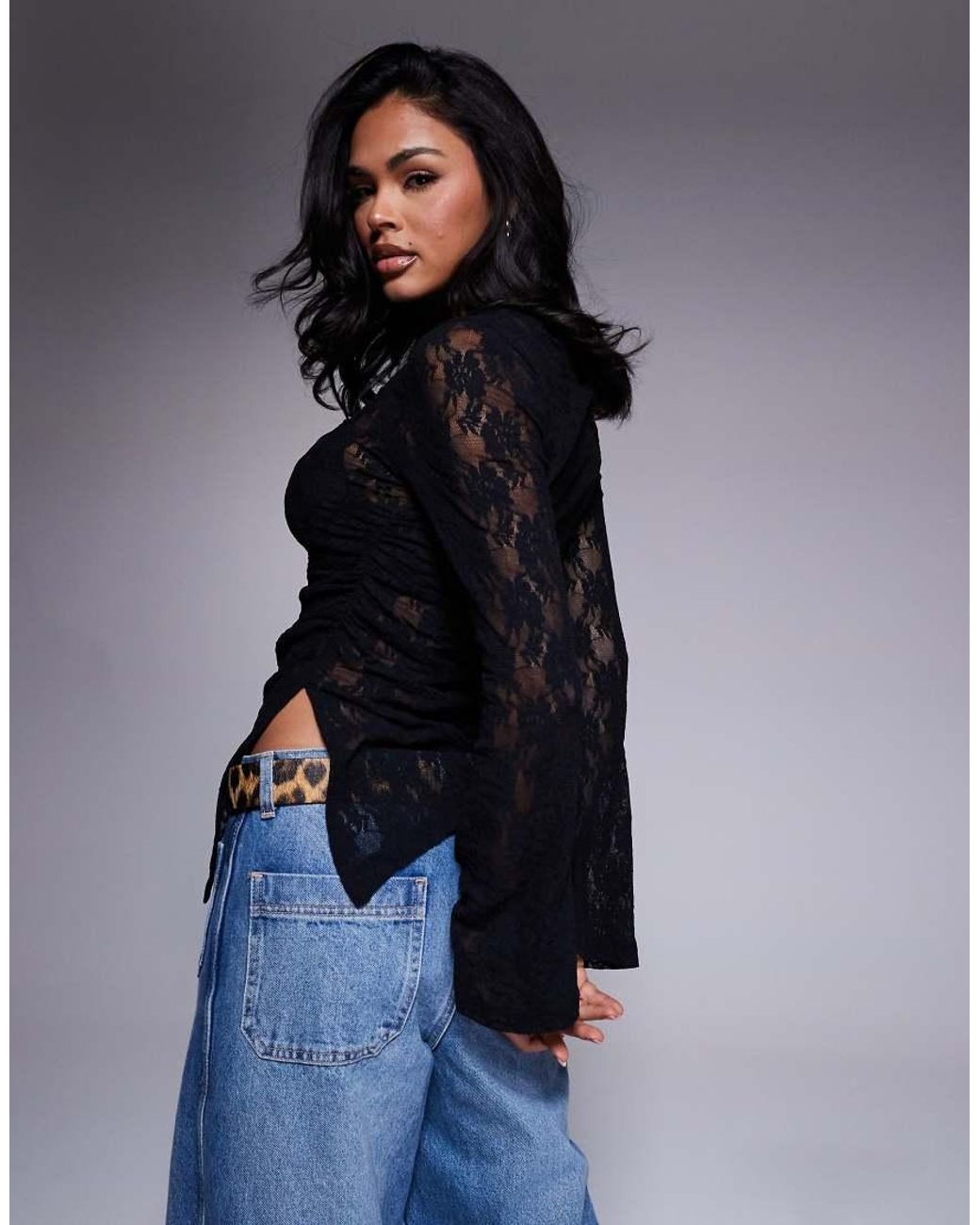 ASOS Blue Angel Sleeve Lace Top
