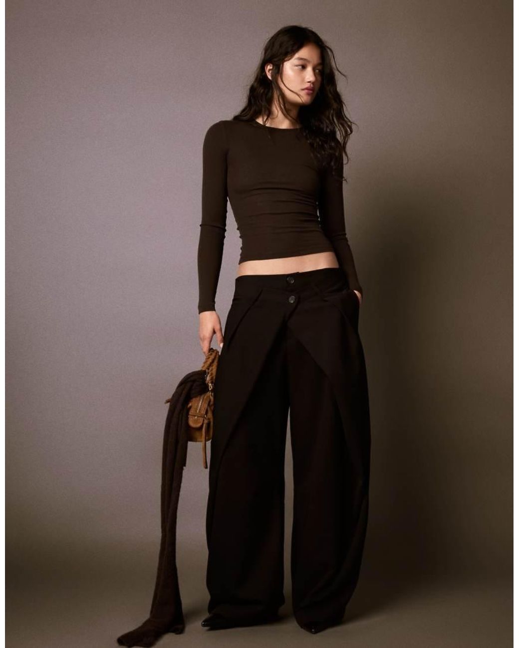 Bershka Brown Long Sleeve Top
