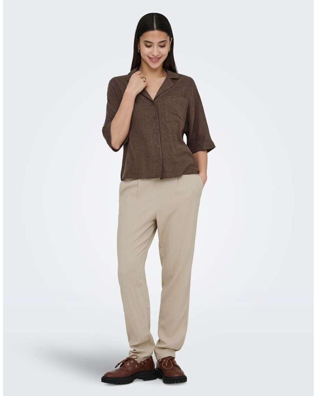 ONLY Natural Goa-poptrash Regular Fit Linen Blend Trousers