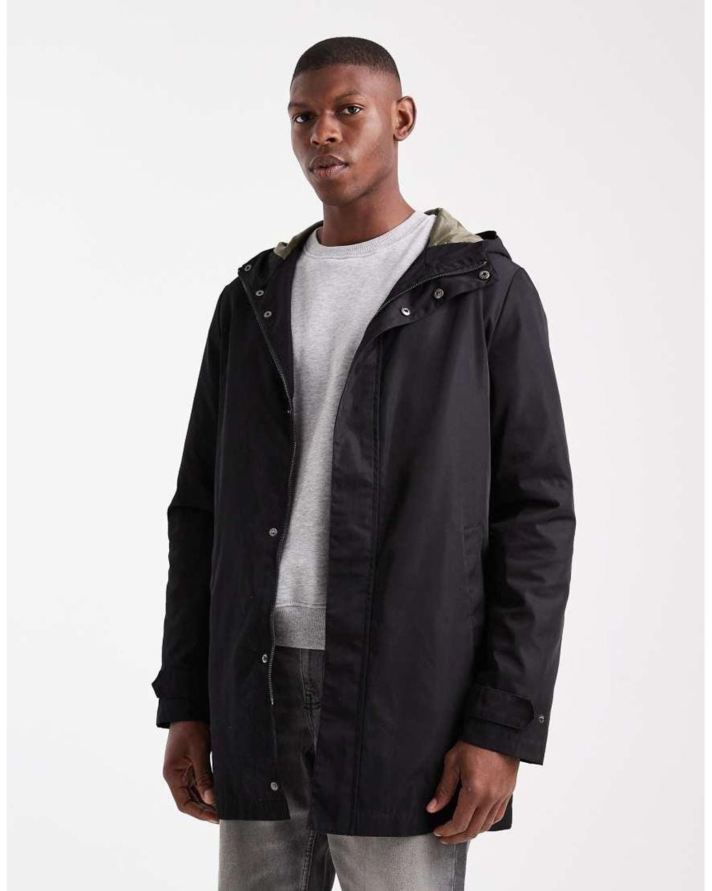 Threadbare Black Parka Jacket With Hood for men