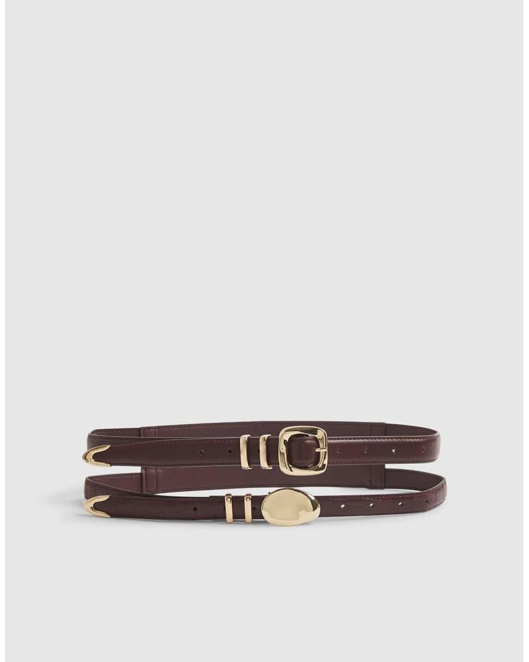 River Island Red Croc Pebble Buckle Double Belt