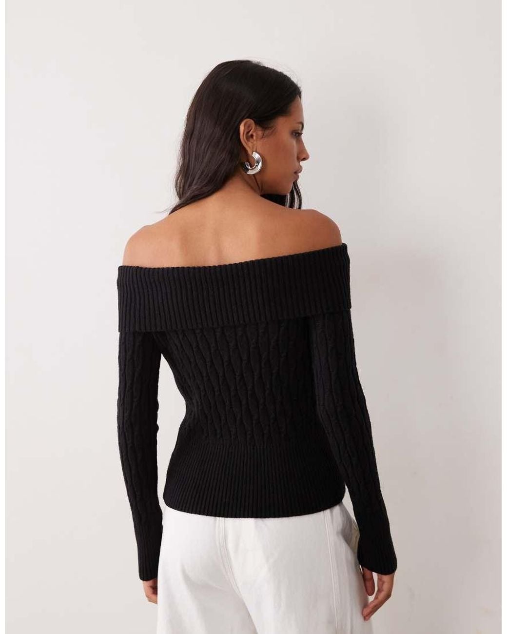 Cotton On White Cinched Cable Knit Off Shoulder Knit Jumper