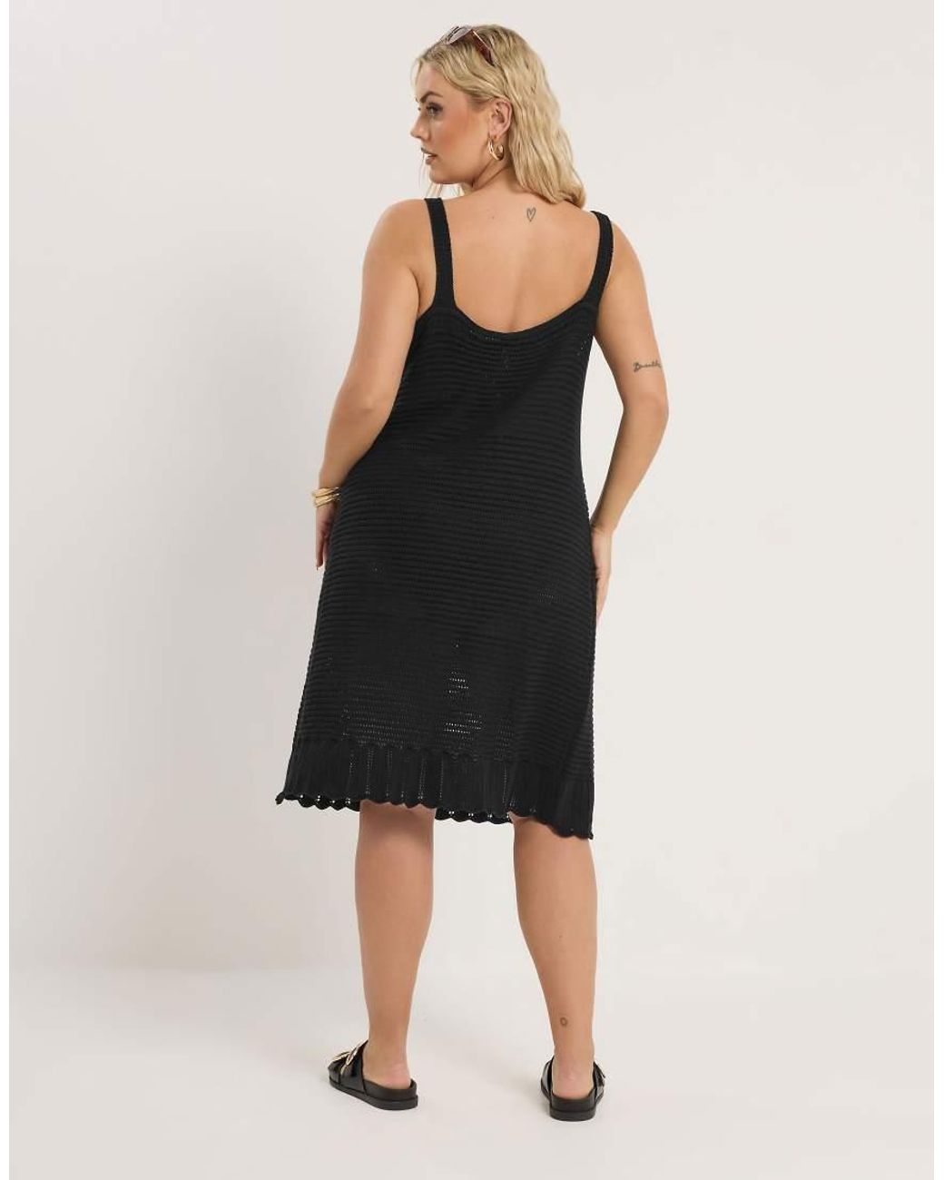 Yours Clothing Black Crochet Mini Swing Dress