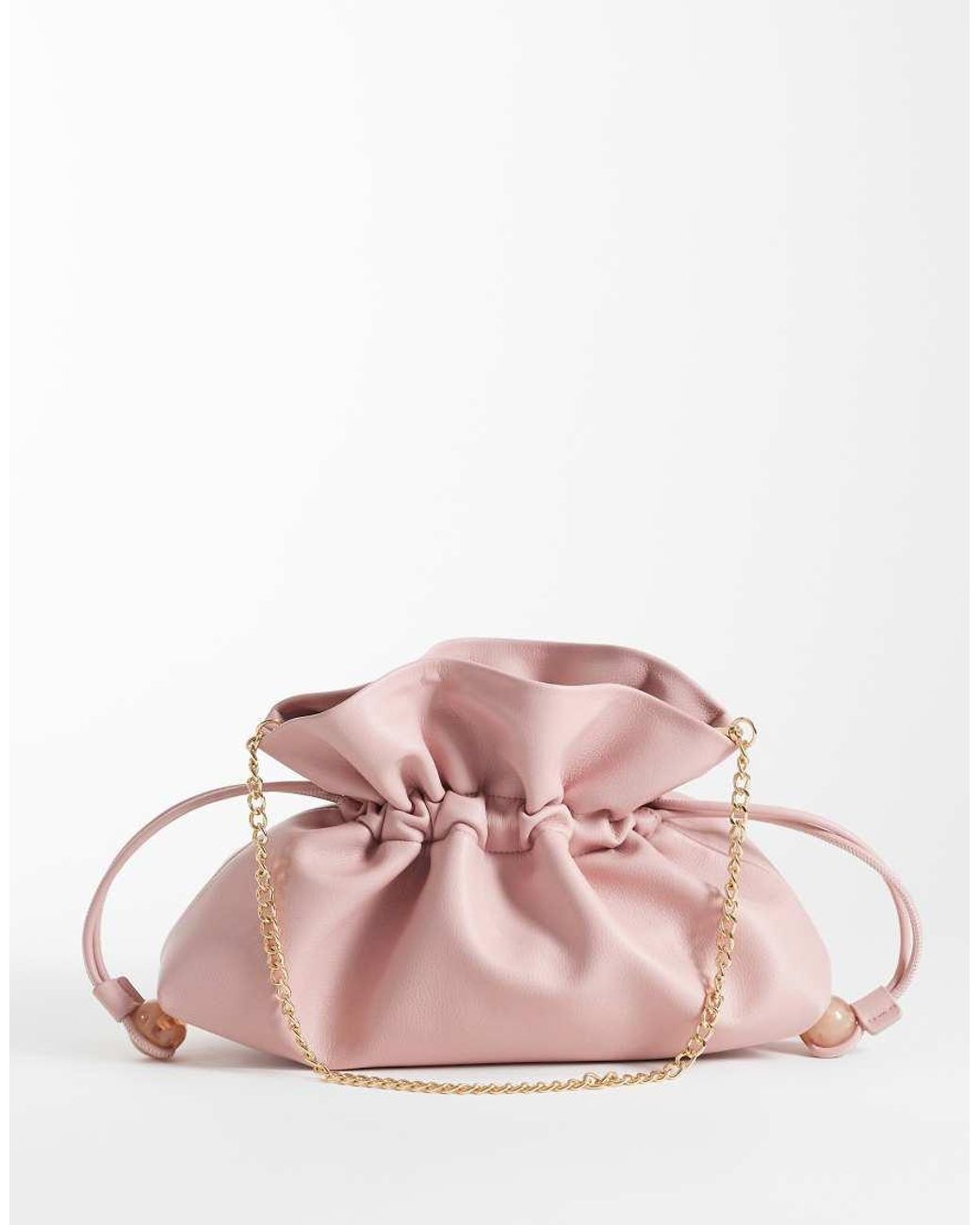 ASOS Pink Ruched Resin Ball Pouch Clutch Bag With Detachable Shoulder Strap