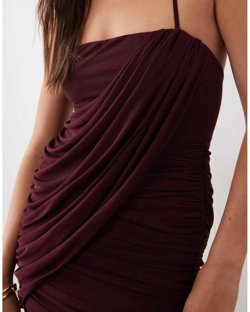 ASOS Brown Mesh Sleeveless Asymmetric Drape Maxi Dress