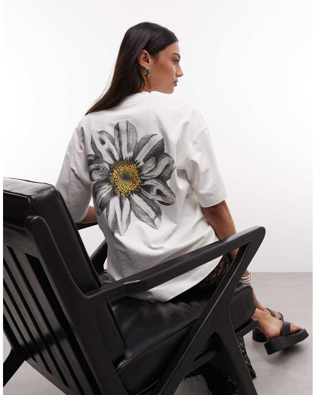 AllSaints White Petal Etta Short Sleeve Graphic Logo T-shirt With Back Print