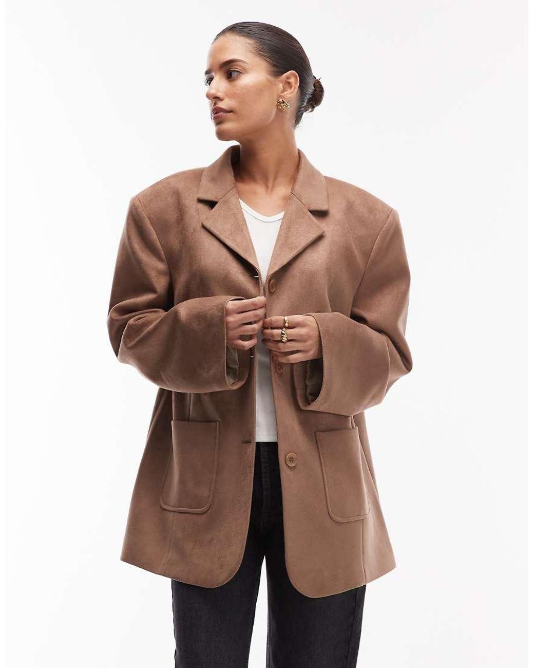 ASOS Brown Faux Suede High Break Oversized Blazer