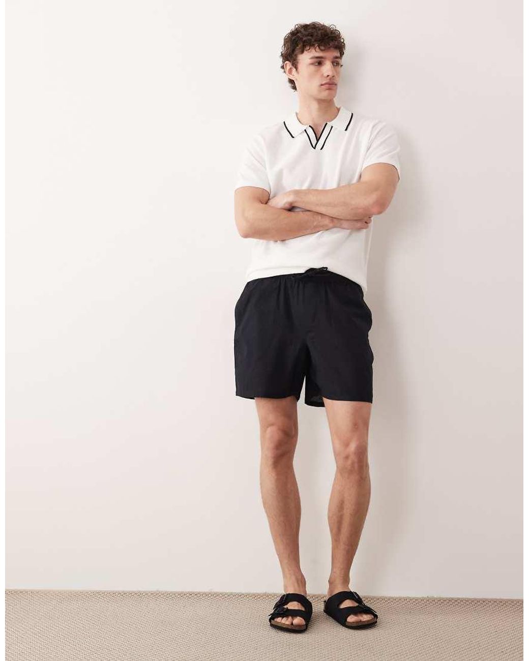 South Beach White Knit Polo Top for men