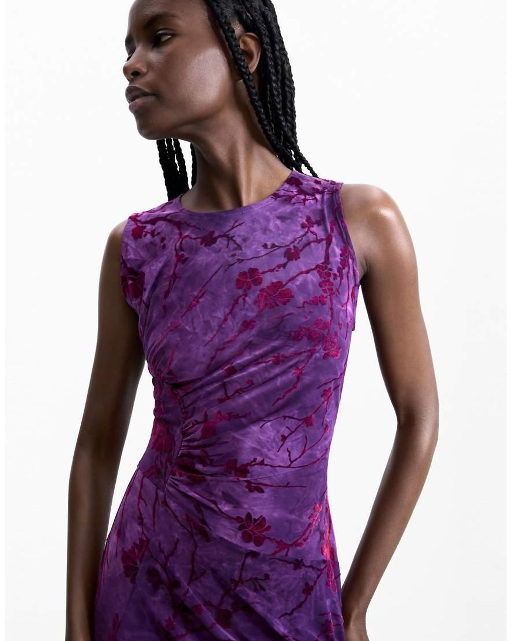 Desigual Purple Midi Flocked Dress