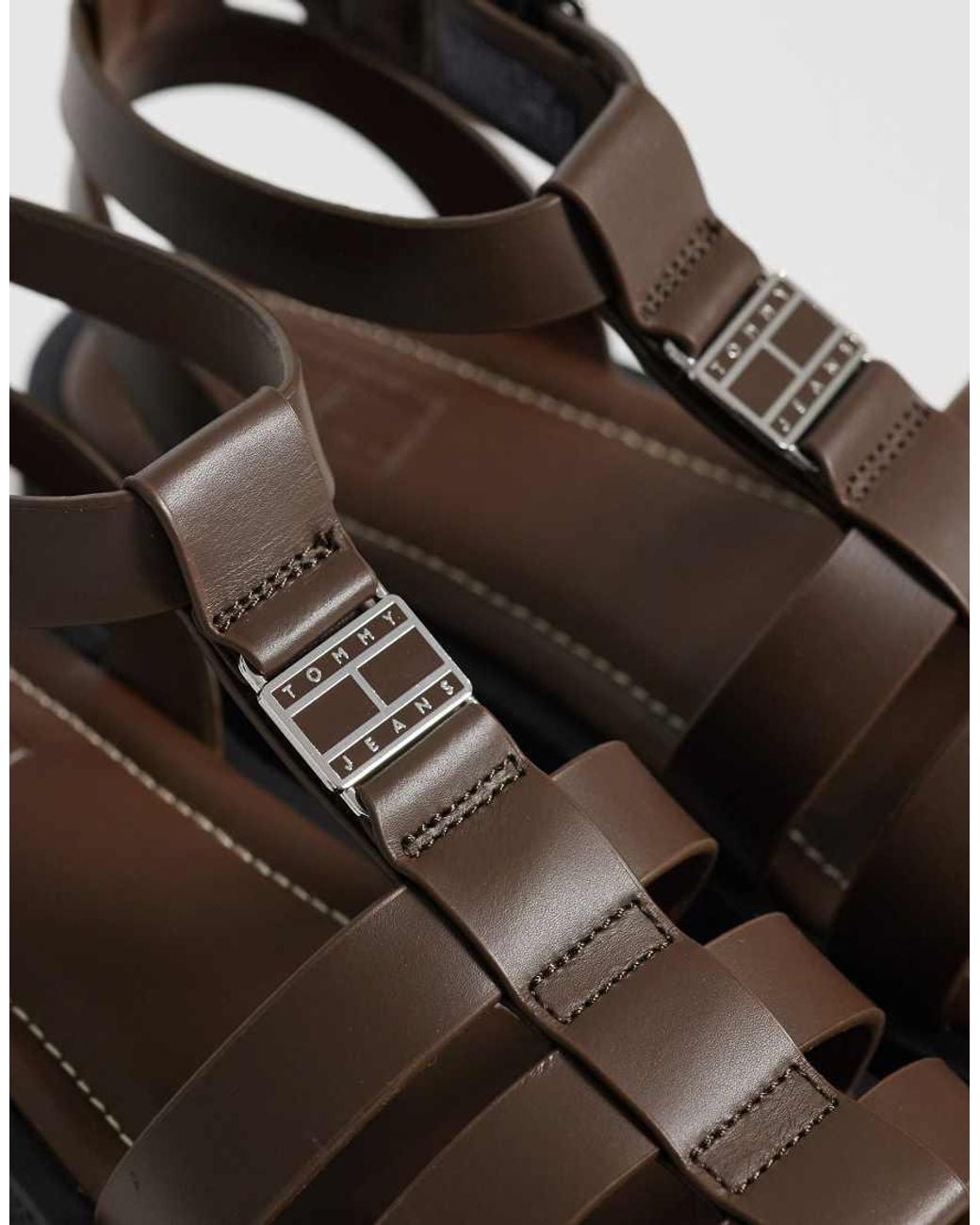 Tommy Hilfiger Brown Real Leather Chunky Sandals