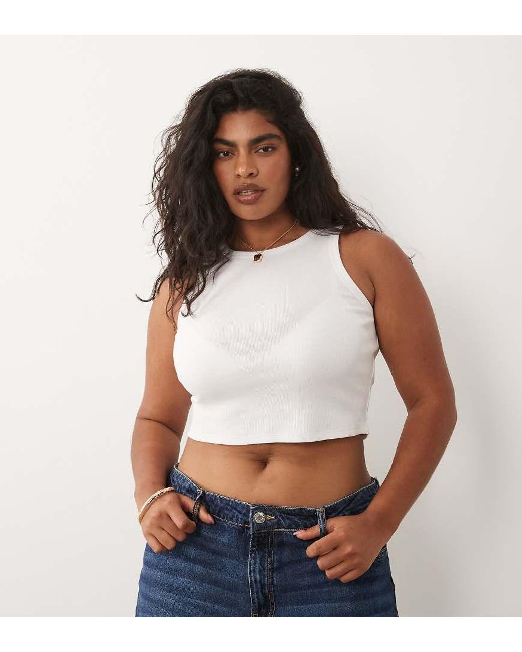 Brave Soul White Brave Soul Curve Ribbed Crop Singlet Top