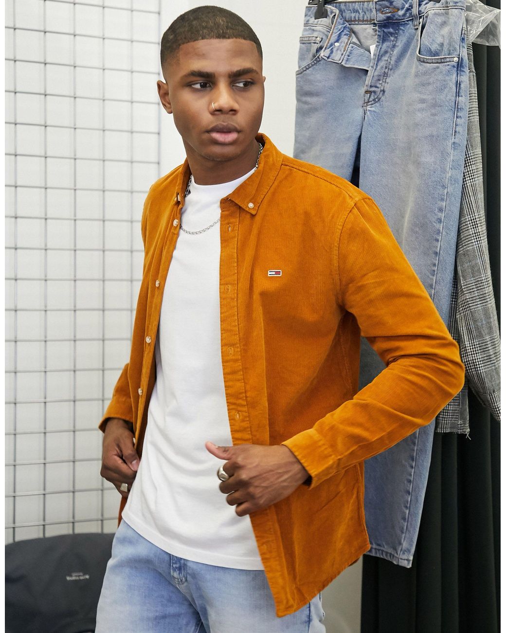 Chemise en velours côtelé à logo drapeau - Caramel Tommy Hilfiger pour homme  en coloris Orange | Lyst