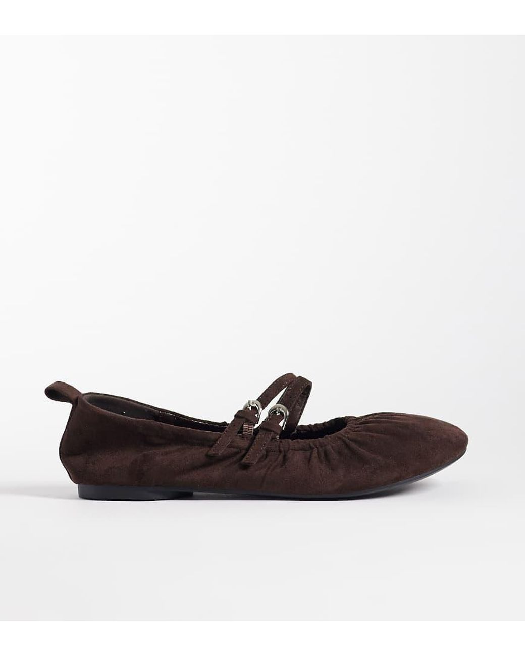 London Rebel Brown Mia Faux Suede Strappy Ruched Ballet Flats