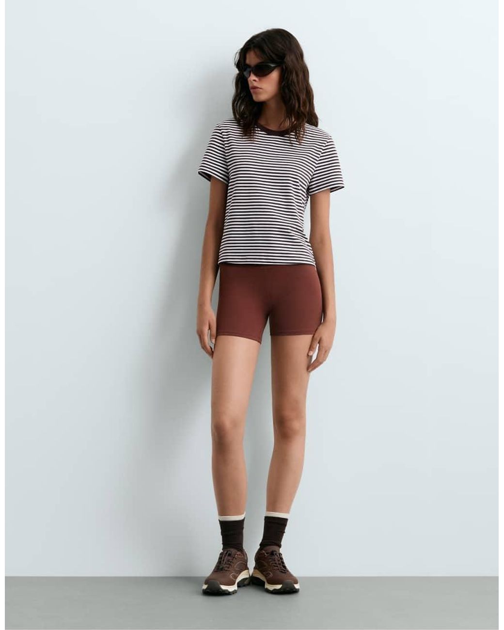 Oysho White Regular Fit Striped Cotton Blend Short-Sleeved T-Shirt