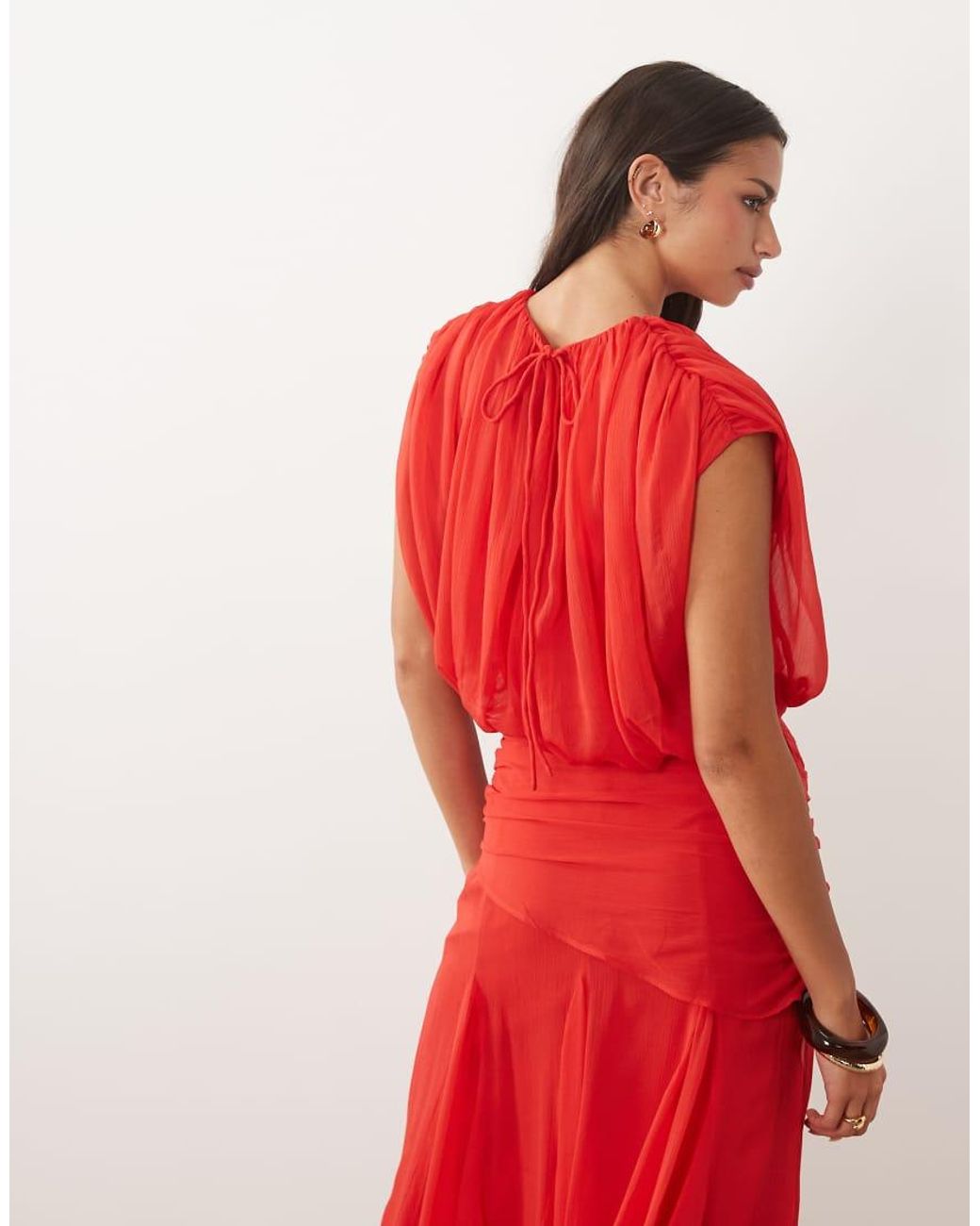 ASOS Red Chiffon Pleat Detail Co-ord Blouse