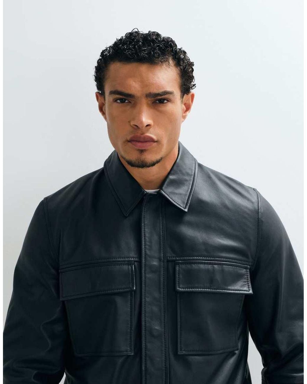 ASOS Black Real Leather Harrington Jacket for men