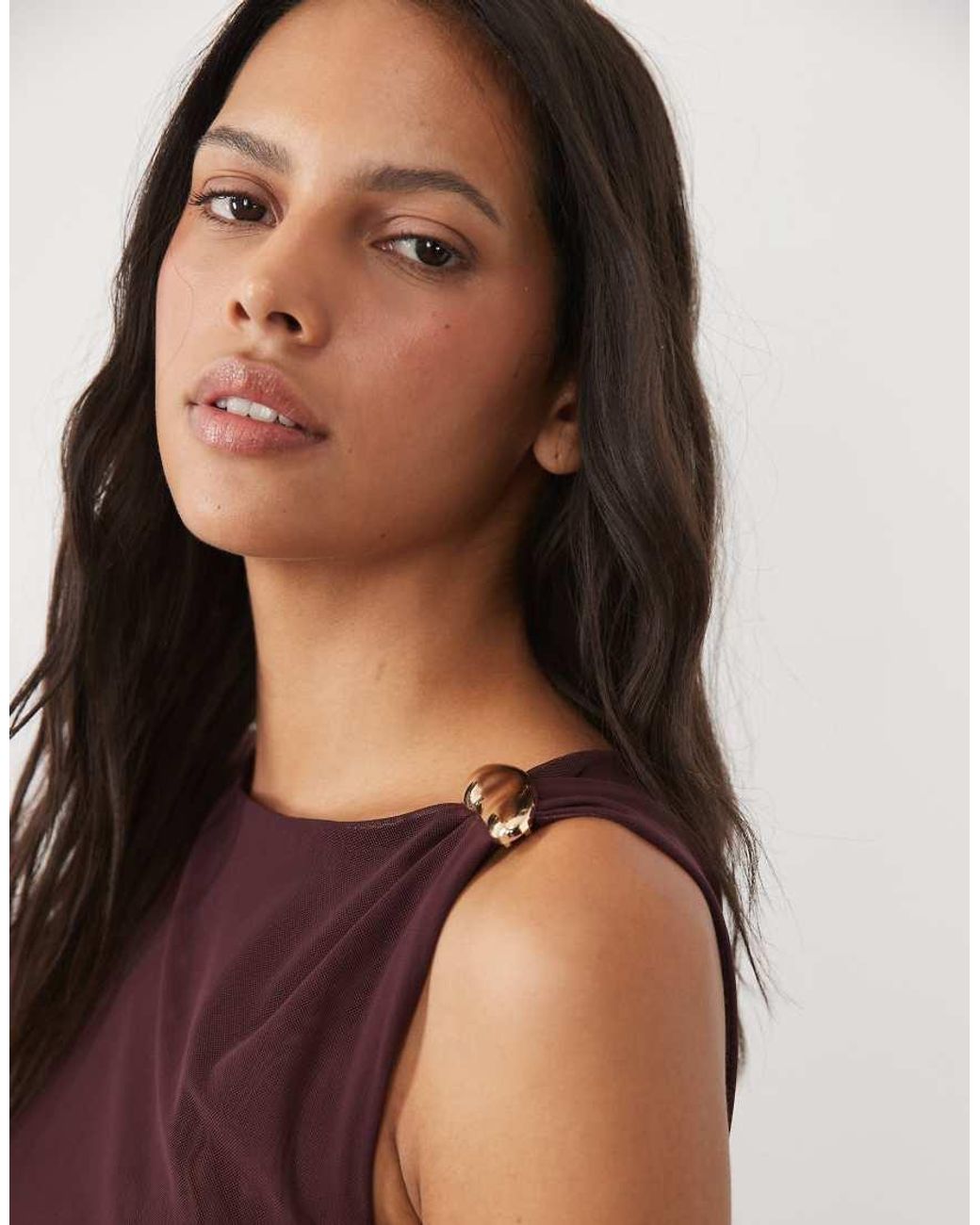 New Look Brown Ruche Metal Trim Detail Top