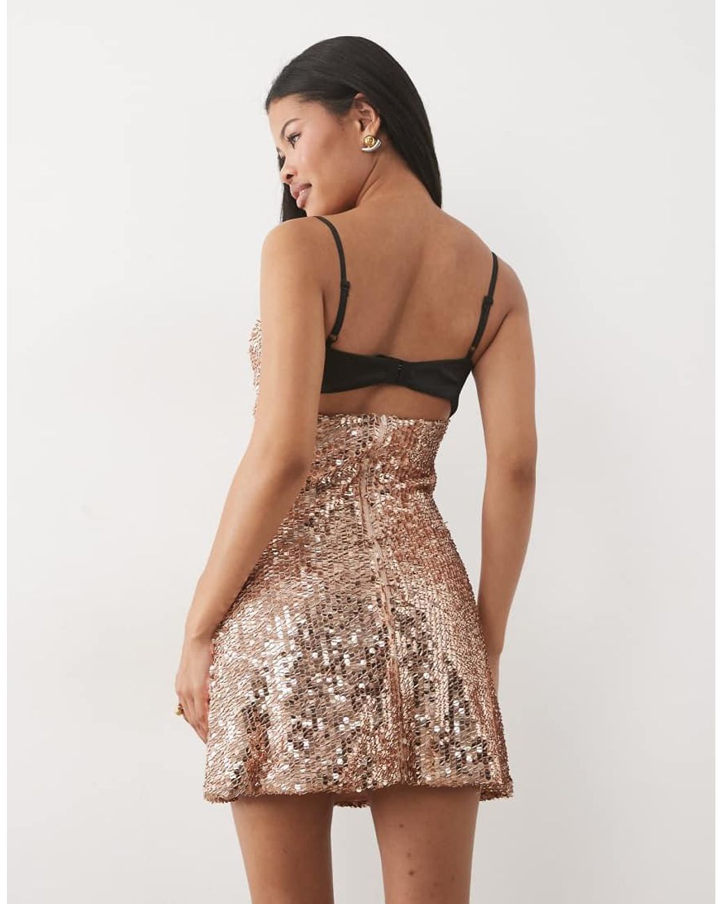TFNC London Brown Embellished Peekaboo Sweetheart Bust Mini Dress