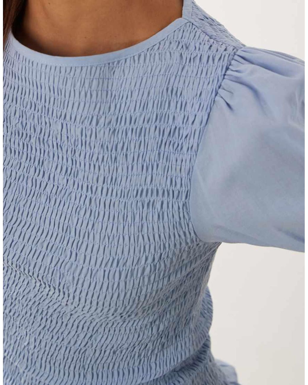 ASOS Blue Shirred Long Sleeve Top