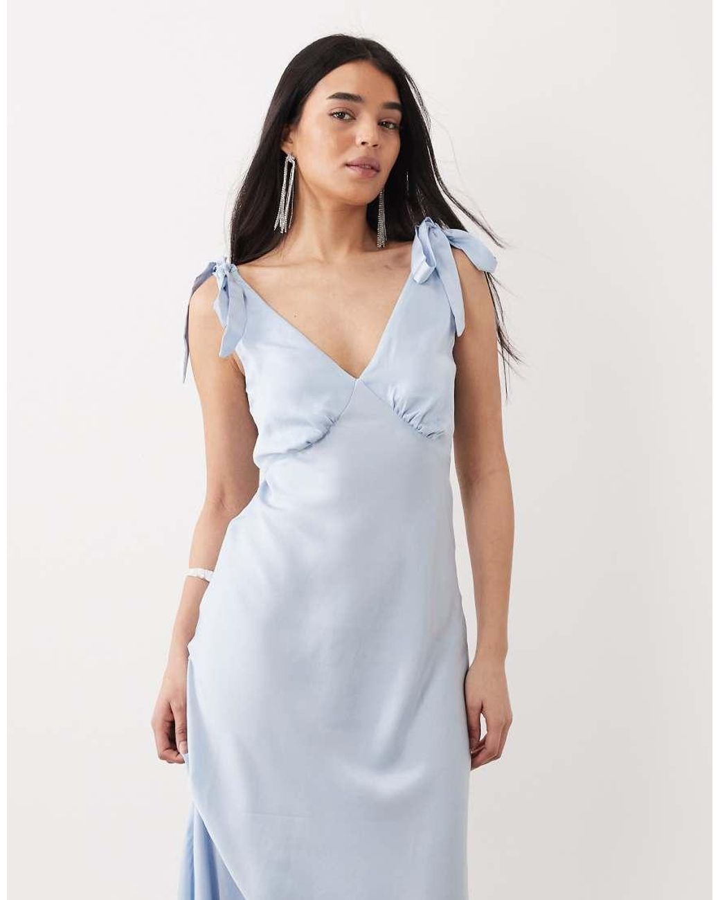 New Look Blue Tie Shoulder Satin Midi Dress