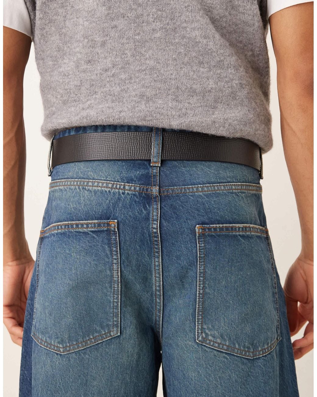 Calvin Klein Blue Real Leather Belt With Silver Buckle for men