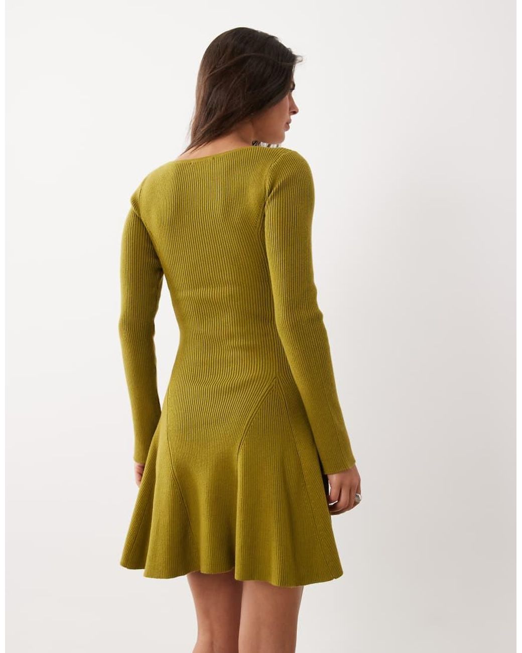 Nobody's Child Green Ribbed Jersey Crew Neck Skater Mini Dress