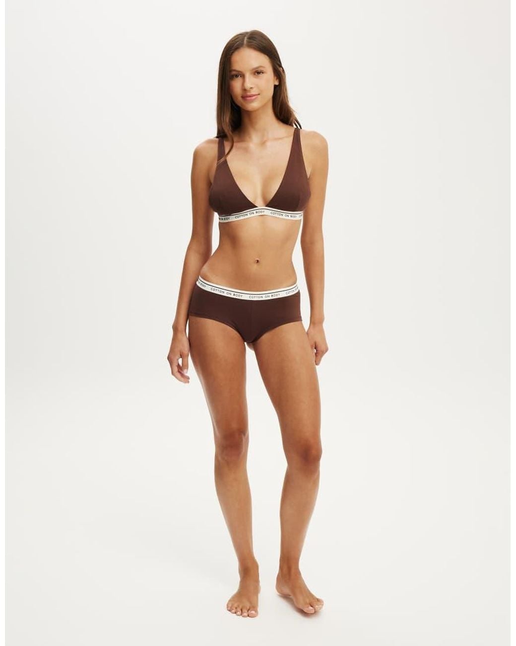 Cotton On Brown Branded Cotton Plunge Triangle Bralette