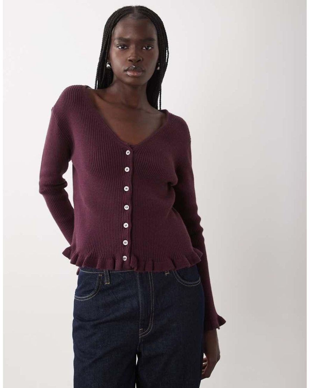Wednesday's Girl Purple Wednesdays Girl Ruffle Edged Cardigan