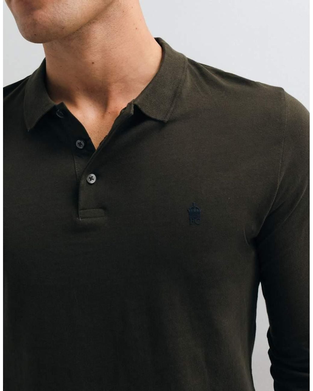 French Connection Black Long Sleeve Polo Shirt for men