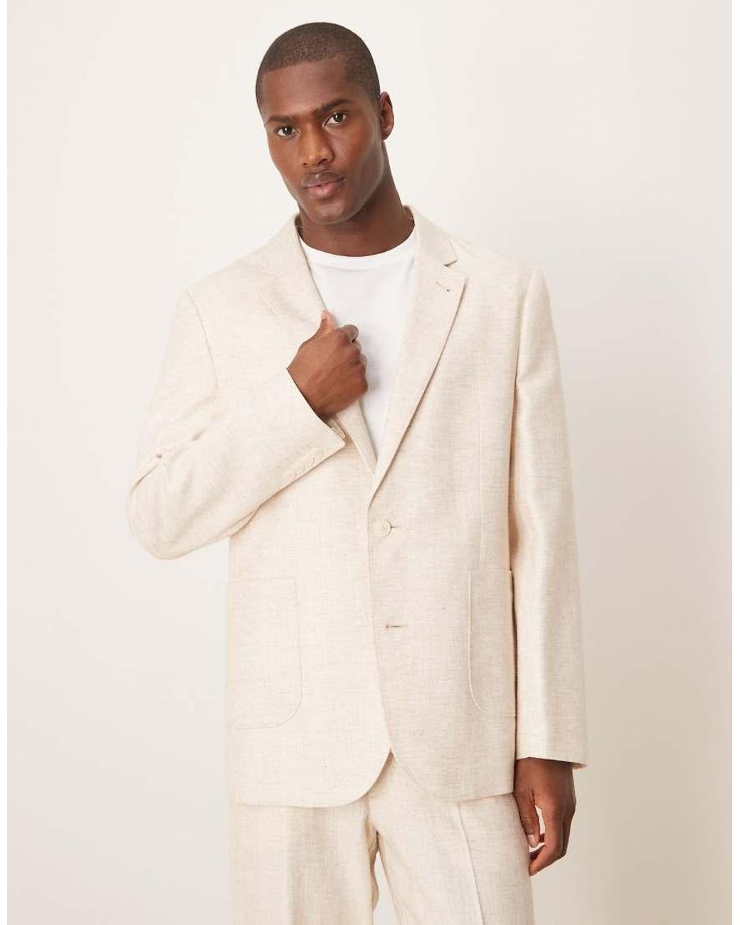 ASOS Natural Linen Cotton Blend Regular Suit Jacket for men