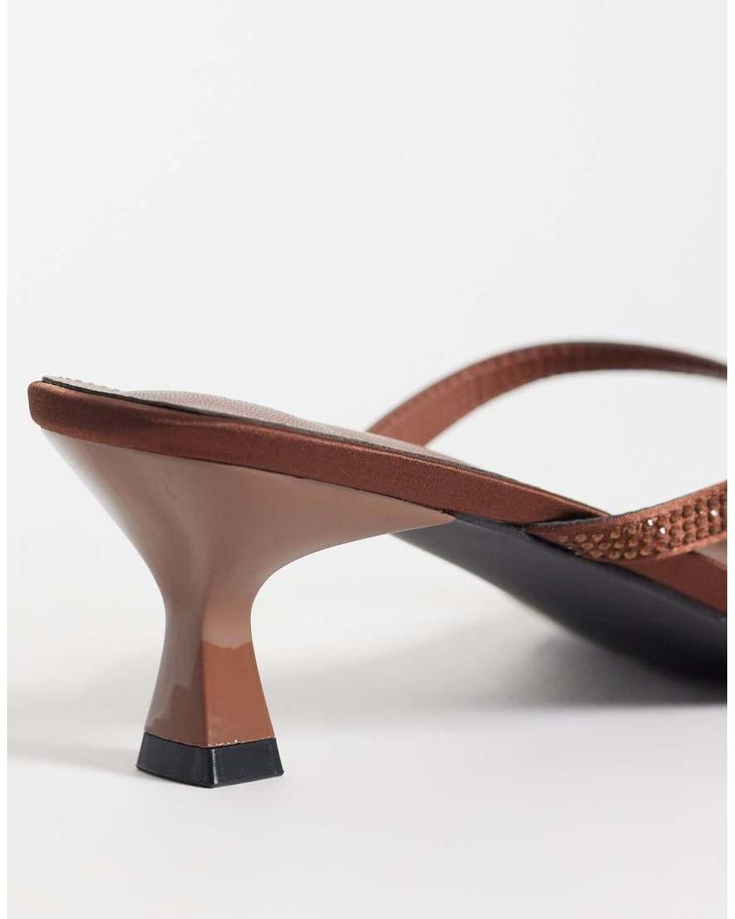 Public Desire Brown Evermore Kitten Heel Toe Thong Sandals