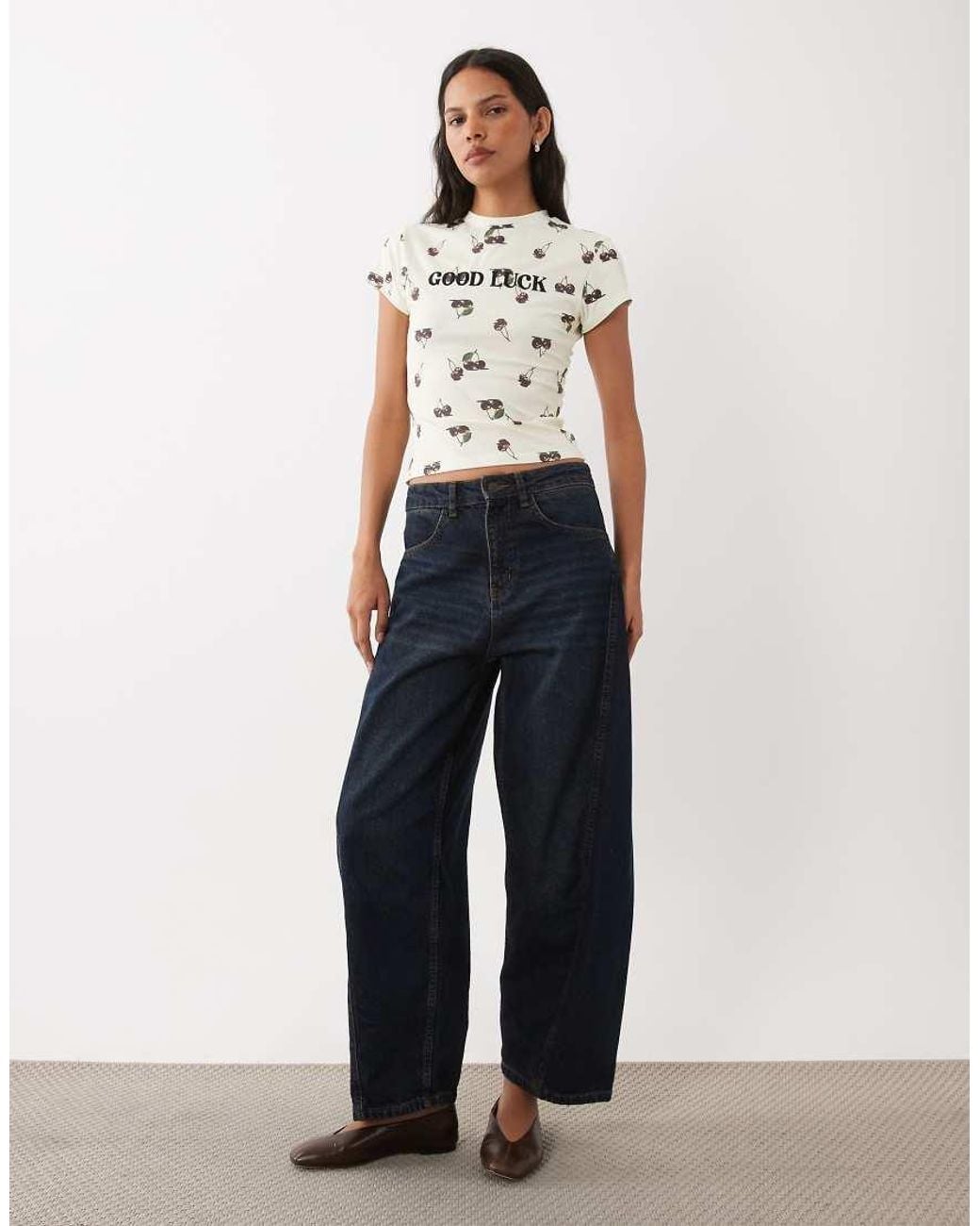ASOS Multicolor Baby Tee With Good Luck Slogan And Cherry Print