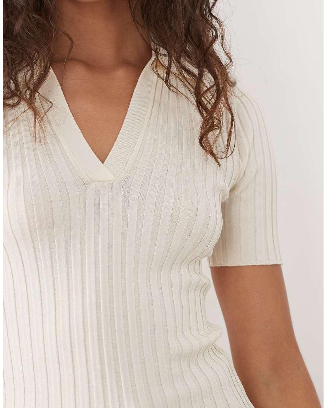 Mango White Short Sleeve Polo Top