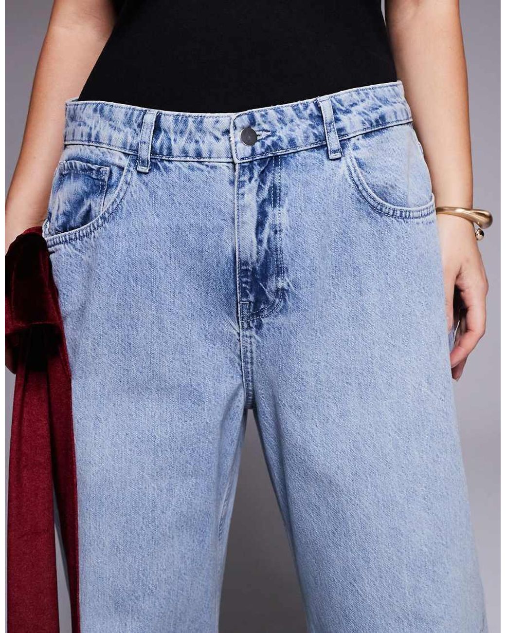 ASOS Blue Curve Wide Leg Jeans With 3D Velvet Bow Detail