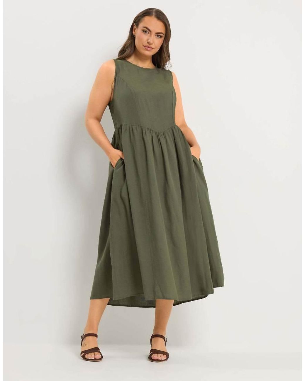 Yours Clothing Green Linen Dress