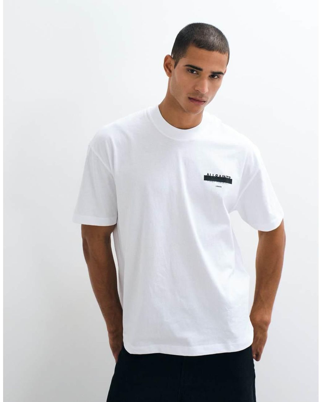 AllSaints White Redact Oversized Embroidered Logo T-Shirt for men