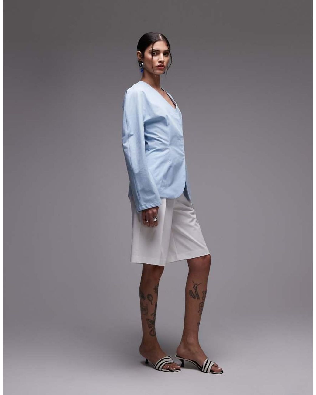 ASOS Blue Cinch Waist Cocoon Sleeve Shirt