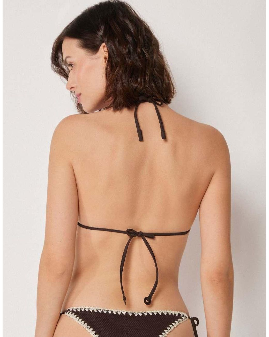 Calzedonia Natural Triangle Bikini Top Bicolor Embroidery