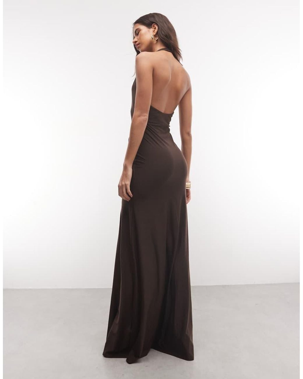 ASOS Brown Floor Length Maxi Dress With Drop Waist Twist
