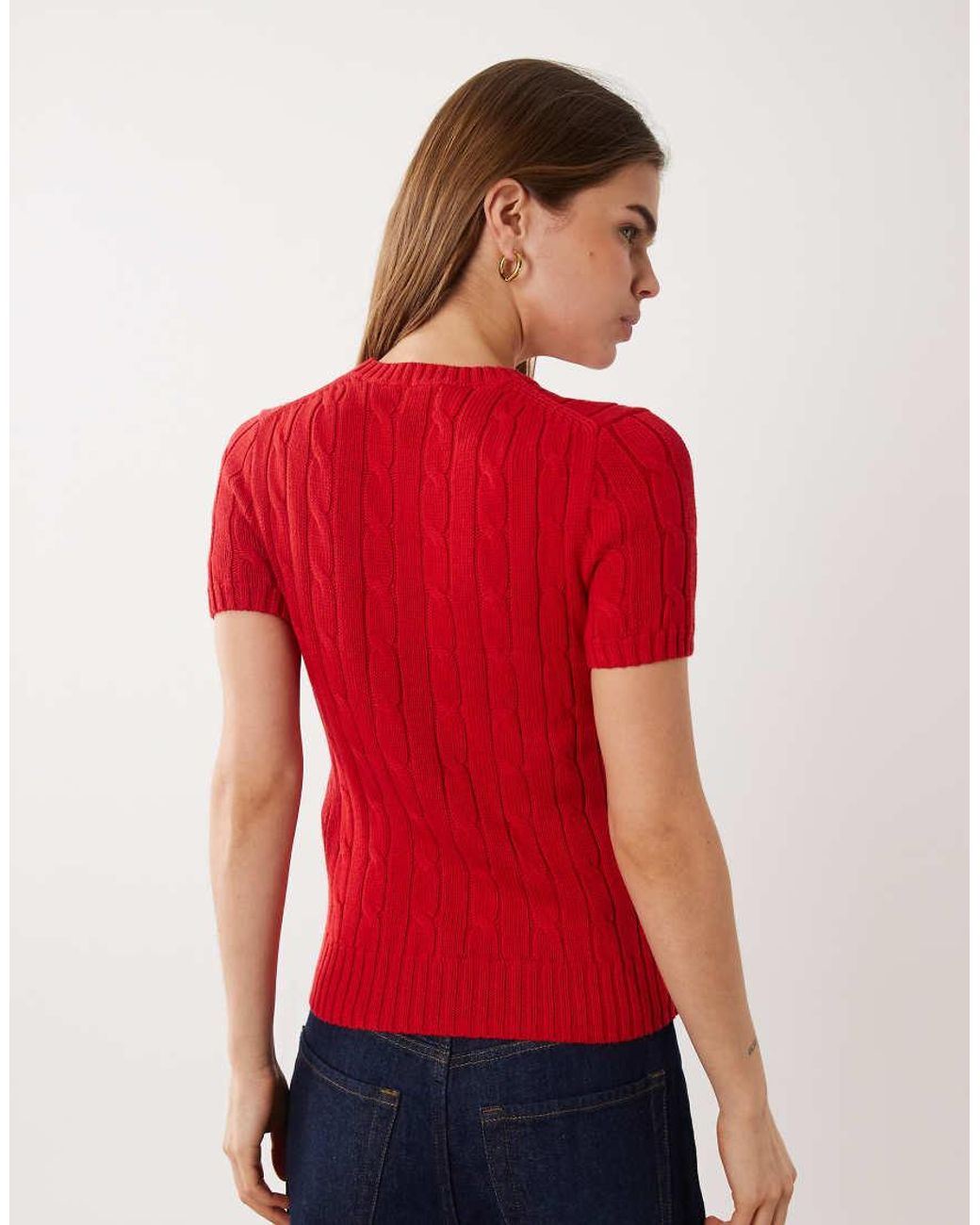 Polo Ralph Lauren Red Icon Logo Cotton Cable Knit Short Sleeved Jumper