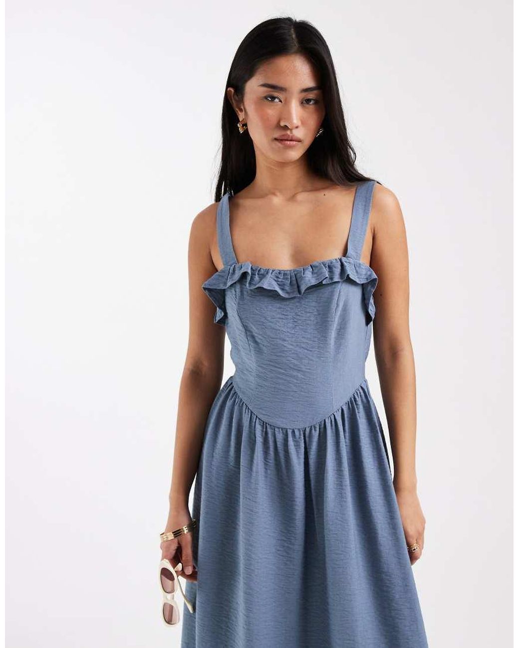 New Look Blue Frill Detail Strappy Midi Dress