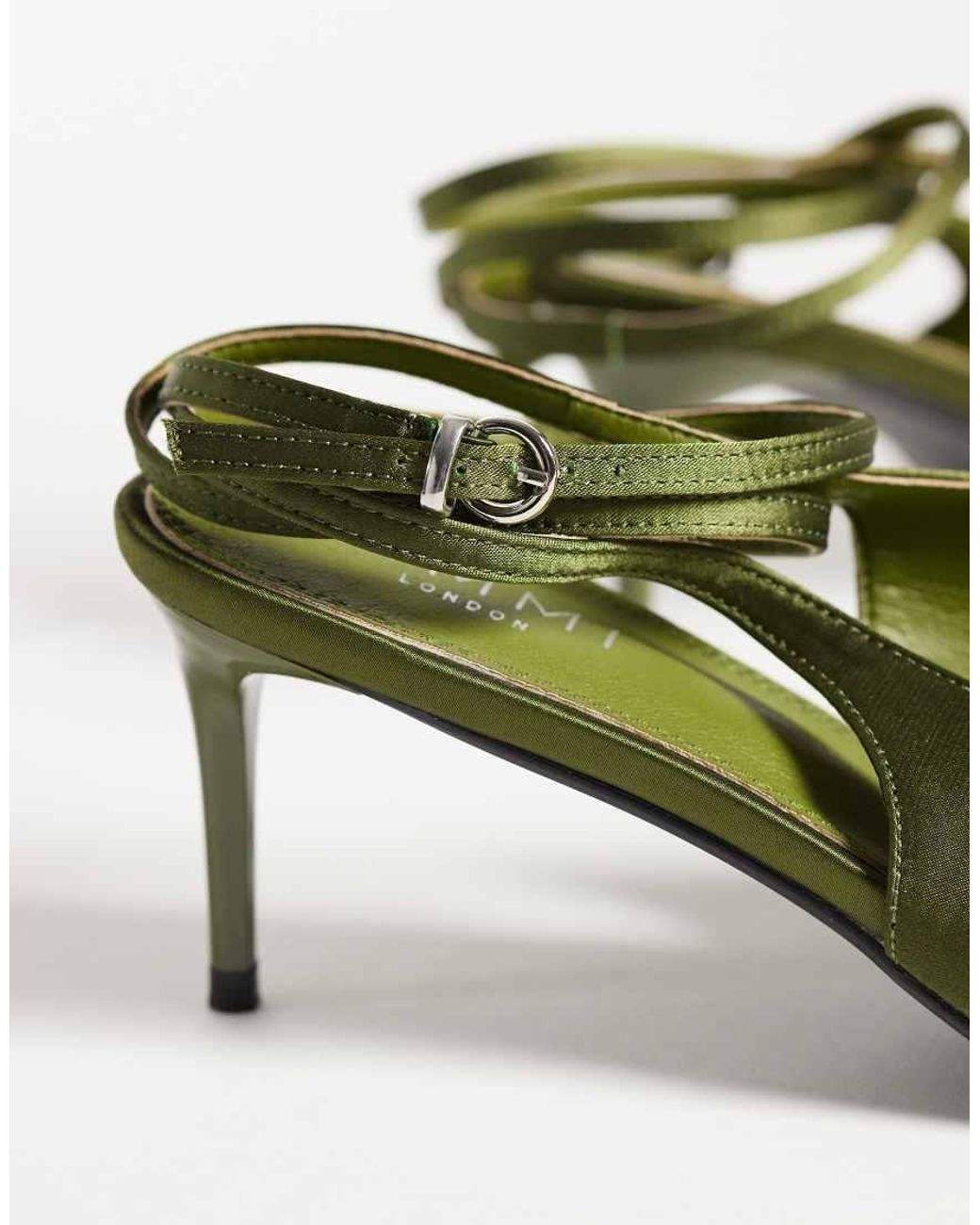SIMMI Green Simmi London Wide Fit Sonika Tie Leg Heeled Court Shoes
