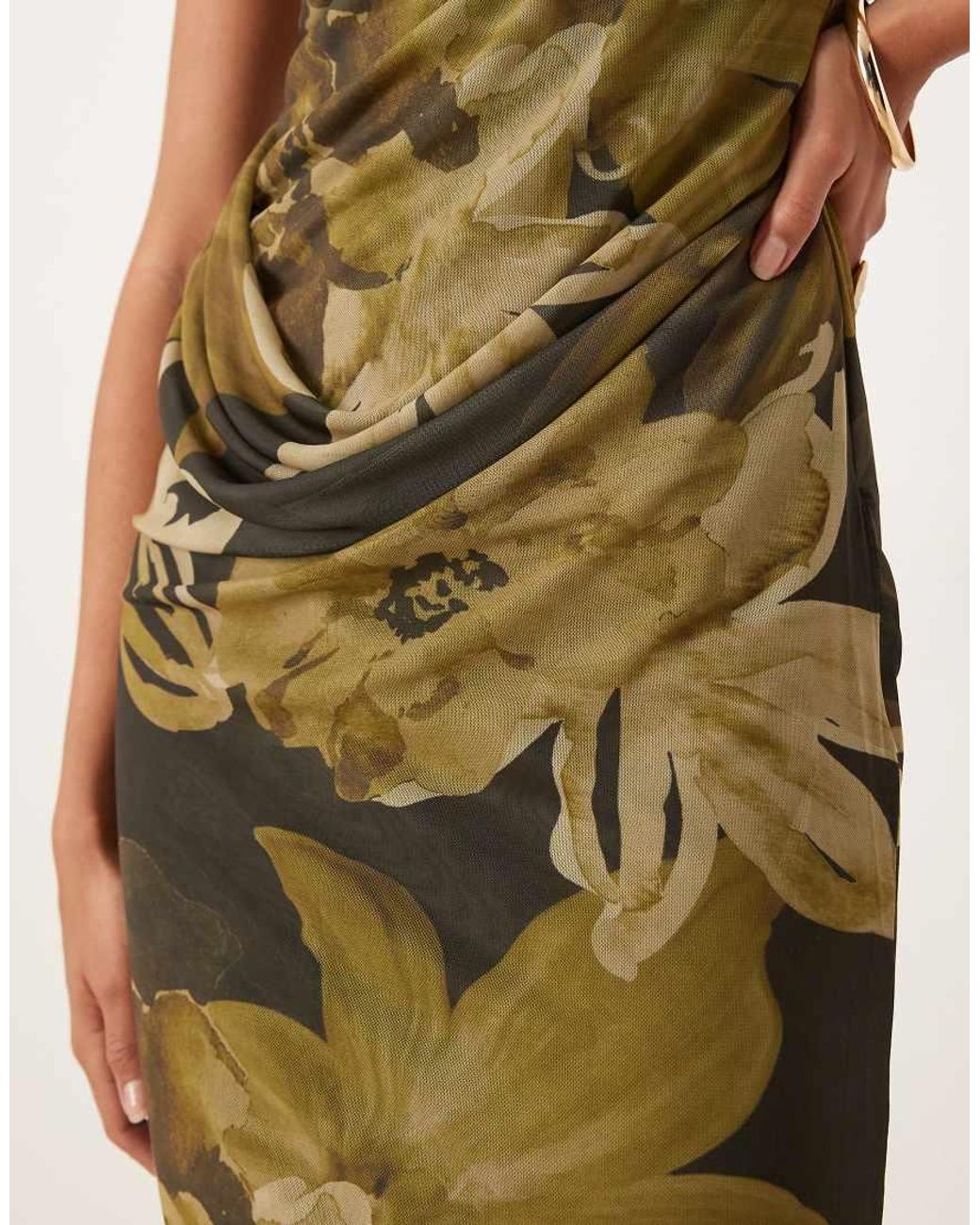 ASOS Natural Sleeveless Ruched Waist Midi Dress