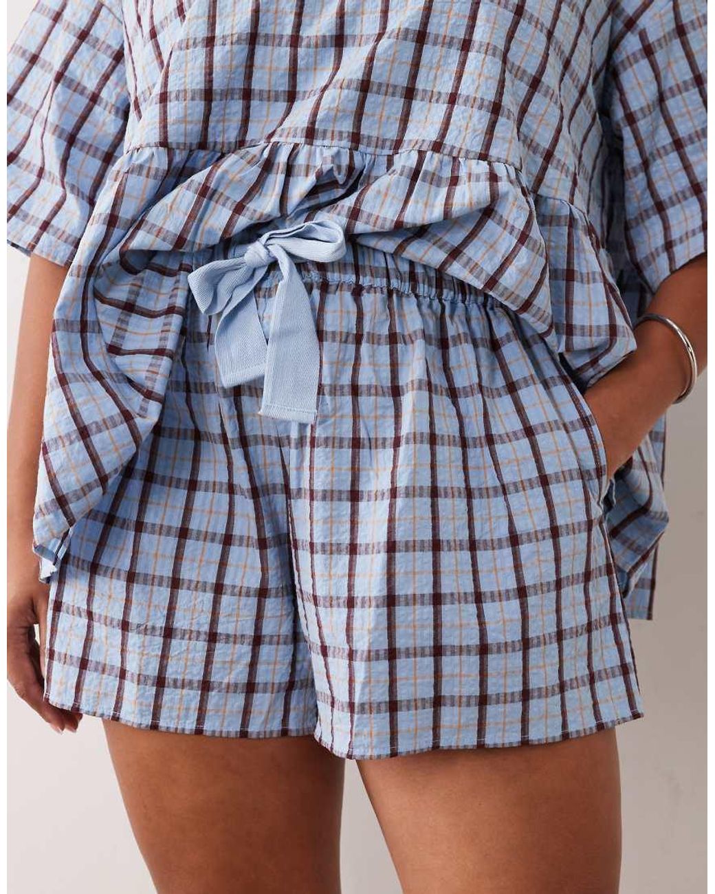 ASOS Blue Asos Design Curve Tie Waist Pocket Detail Shorts
