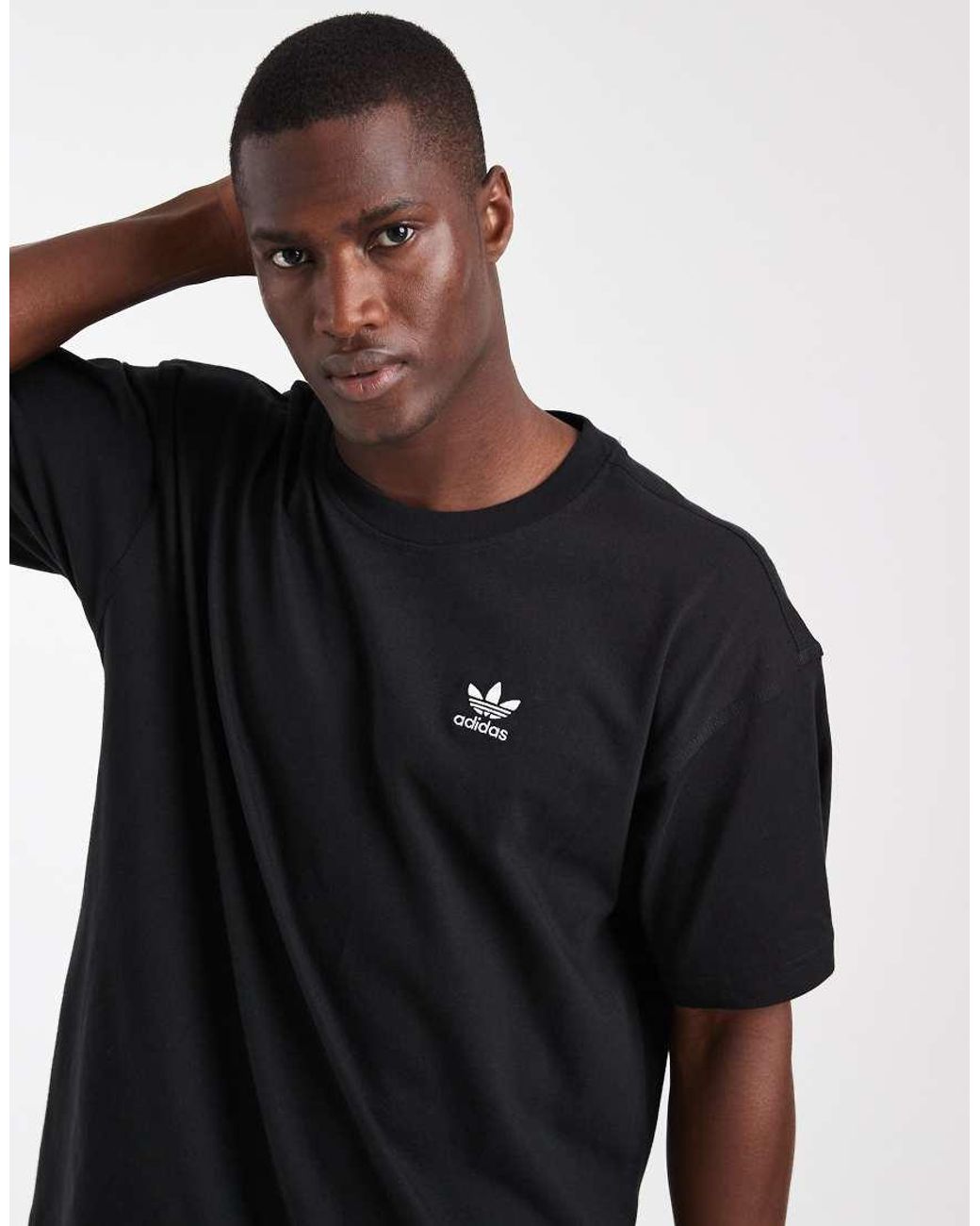 Adidas Originals Black Trefoil Essentials Oversized T-shirt for men