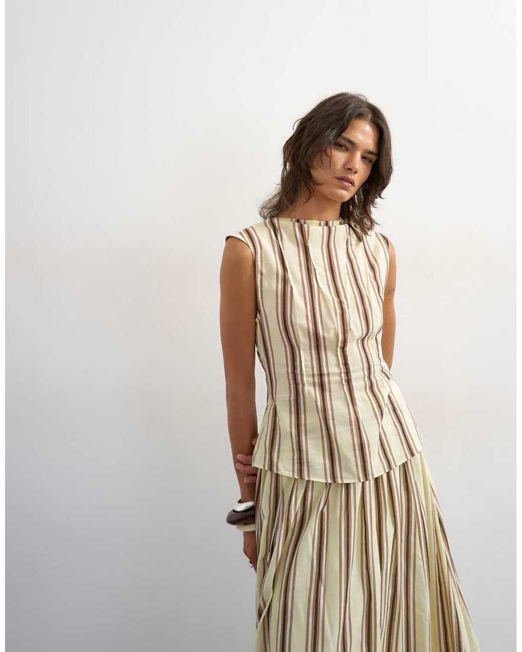 TOPSHOP Brown Co-ord Grown On Neck Pin Tuck Top