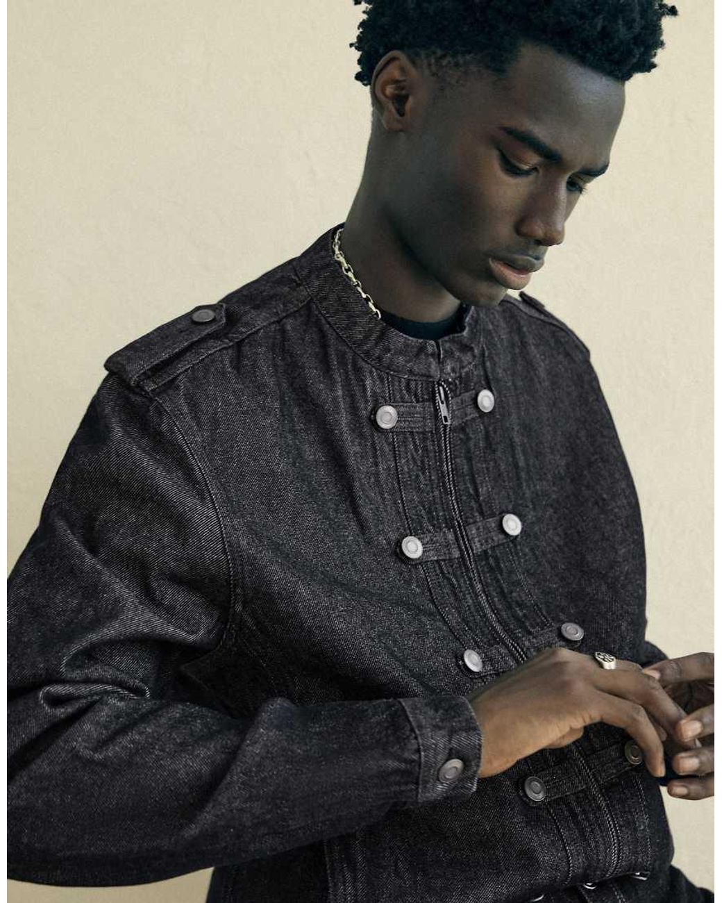 Bershka Blue Denim Shirt With Buttons for men