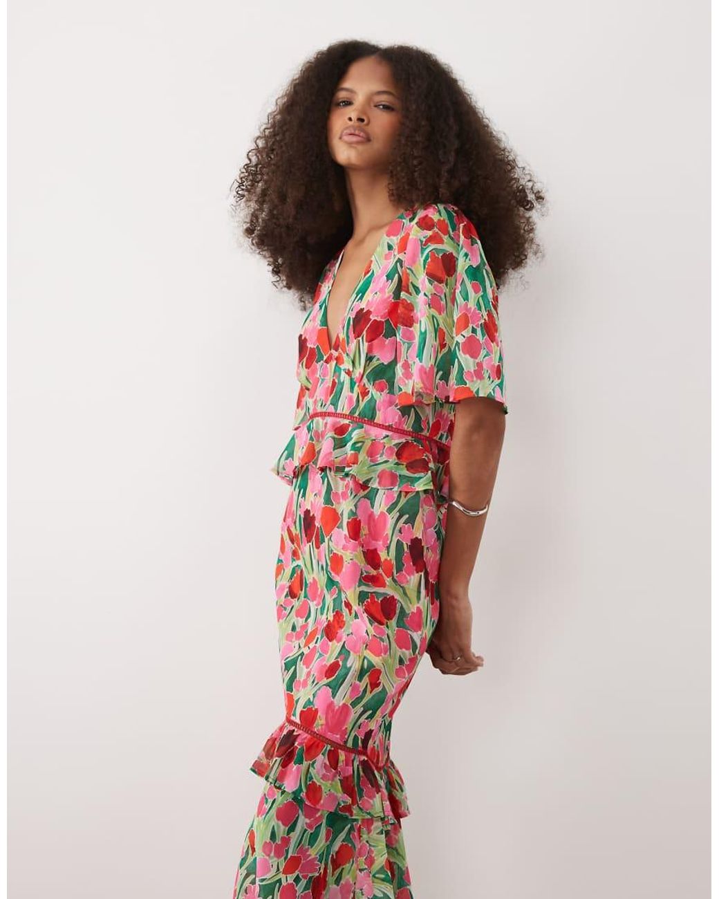 Hope & Ivy Pink Midi Tea Dress With Peplum Waist